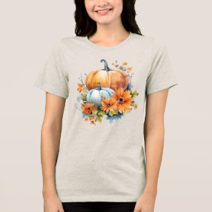 T-shirt En Tri-matière Citrouilles d'automne avec Fleurs et Foliage
