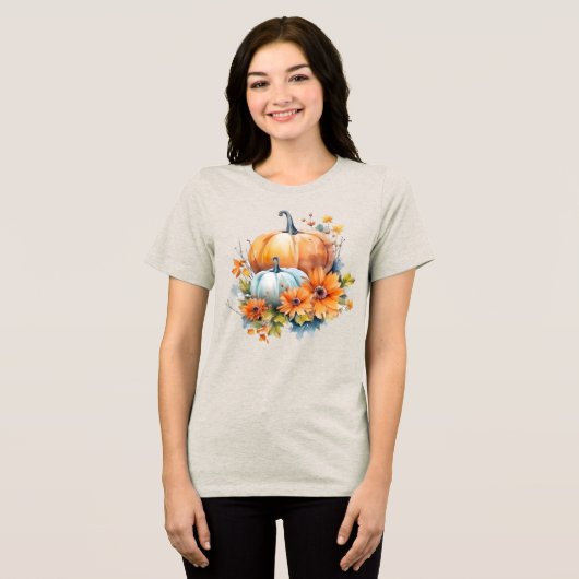 T-shirt En Tri-matière Citrouilles d'automne avec Fleurs et Foliage (Recto plein)