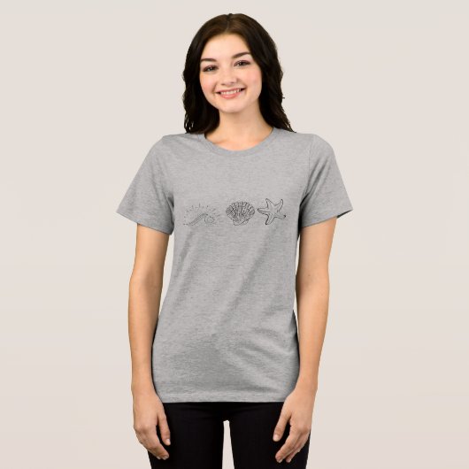 T-shirt En Tri-matière "Coastal Vibes - Wave, Shell & Starfish Line Art" (Recto plein)