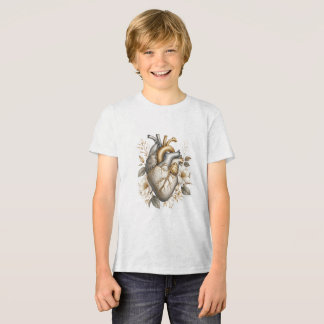 T-shirt En Tri-matière cœur anatomique floral mignon or et gris