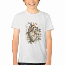 cœur anatomique floral mignon or et gris