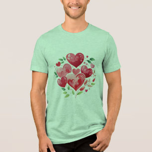 T-shirt En Tri-matière Cœurs à l'aquarelle et feuillage vert RomantiT-Shi