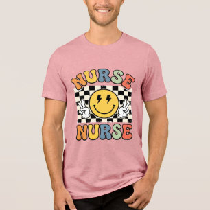 T-shirt En Tri-matière Conception de chemise à carreaux Smiley d'infirmiè