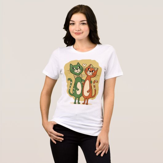 T-shirt En Tri-matière Conception de Couple de Chat Mignon (Recto plein)