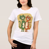 T-shirt En Tri-matière Conception de Couple de Chat Mignon (Recto)
