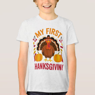 T-shirt En Tri-matière Conception de dindon « Mon premier Thanksgiving »