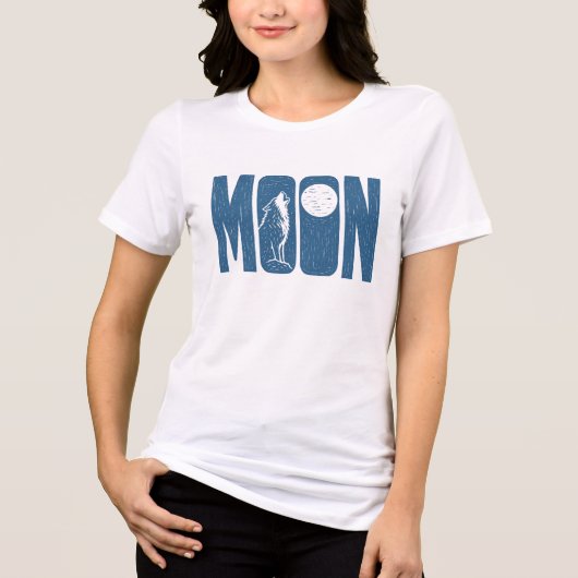 T-shirt En Tri-matière Conception de linogravure Halloween Moon Wolf (Recto)