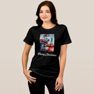 T-shirt En Tri-matière Conception de Noël avec ours polaire et Père Noël