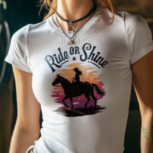 T-shirt En Tri-matière Conception du coucher de soleil de la cow-girl