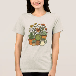 T-shirt En Tri-matière Conception vintage de cactus et de fleurs sauvages