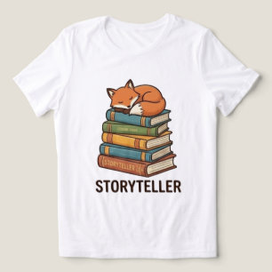 T-shirt En Tri-matière Conteur Renard Endormi sur une Pile de Livres