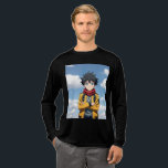 T-shirt En Tri-matière Cool Anime Boy with Blue Eyes and Yellow Jacket –<br><div class="desc">A stylish anime boy with bright blue eyes and black hair wearing a yellow jacket and red scarf, standing confidently under a bright blue sky with soft clouds. This vibrant anime illustration captures a modern anime character with a calm and confident personality.</div>