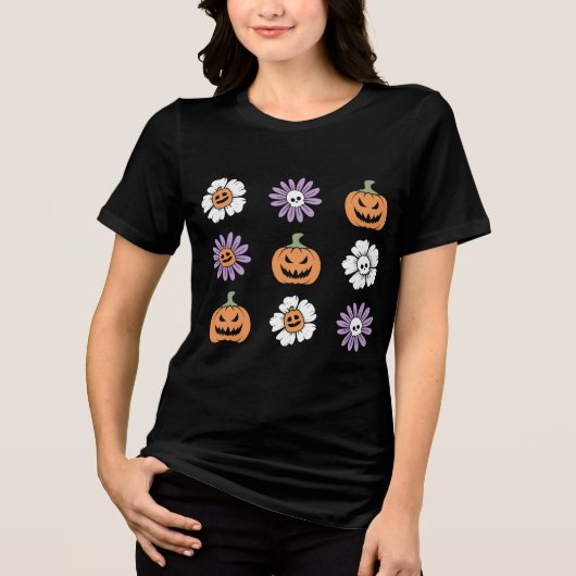 T-shirt En Tri-matière Coquette Halloween Citrouille Fleurs crânes (Recto)