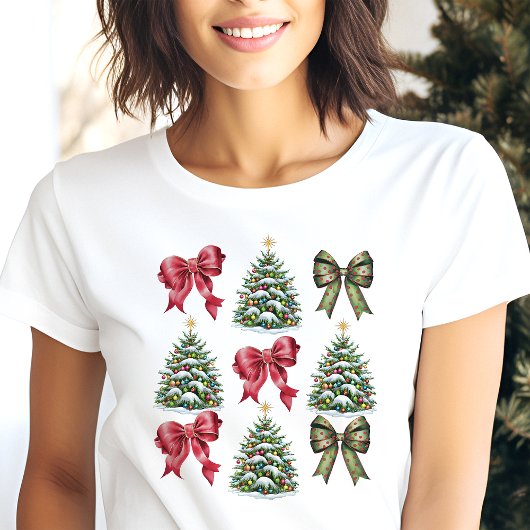 T-shirt En Tri-matière Coquette Noël Vaches et arbres Rétro