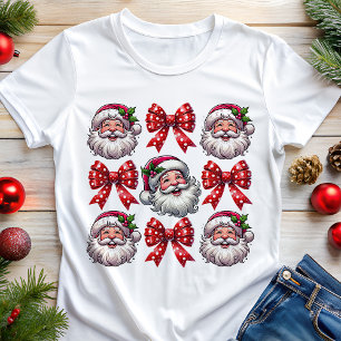T-shirt En Tri-matière Coquette Retro Père Noël Faces et Red Bows Noël