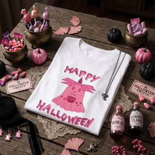 T-shirt En Tri-matière Coquette Rose Fantôme Joyeux Halloween Art Numériq