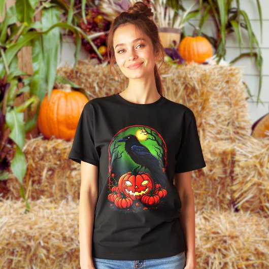 T-shirt En Tri-matière Corbeau d'Halloween dans un Patch Citrouille