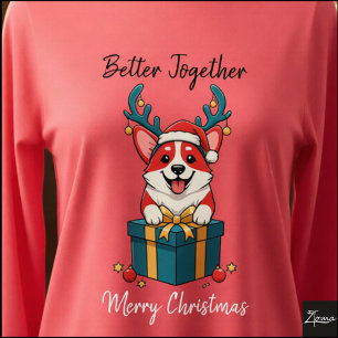 T-shirt En Tri-matière Corgi Rouge de Noël Cadeau Graphique Renne
