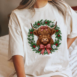 T-shirt En Tri-matière Couronne de Noël de vache des Highlands mignonne