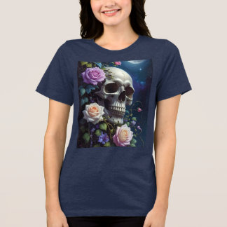 T-shirt En Tri-matière Crâne de Roses au Clair de Lune