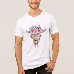 T-shirt En Tri-matière Crâne de vache et fleurs aquarelles