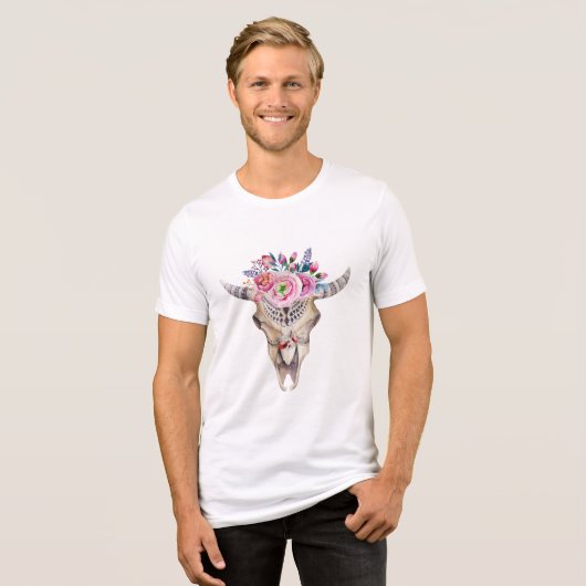 T-shirt En Tri-matière Crâne de vache et fleurs aquarelles (Recto plein)