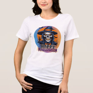 T-shirt En Tri-matière Crâne effrayant sorcière Halloween Art-88888