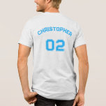 T-shirt En Tri-matière Créer Nom du joueur Numéro de Jersey Sport sec<br><div class="desc">Créez votre propre personnalisation, personnalisée, cool, stylisée typographie bleue / police / script, monogrammed nom du joueur numéro de maillot blanc, léger, spacieux, hautement respirable, sueur hydratant ajustement sec, coupe athlétique, mens team / club / ligue / entraînement personnel concurrent t-shirt de compétition. Entrez simplement votre nom / nom du...</div>