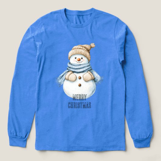 T-shirt En Tri-matière Crème Bleue Blanc Snowman Noël (Motif devant)