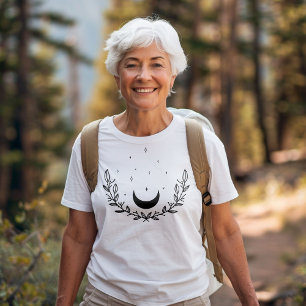 T-shirt En Tri-matière Crescent Moon & Feuilles Boho Line Art