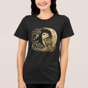 T-shirt En Tri-matière Croissant de Lune en Or Vintage Chouette Effraie D