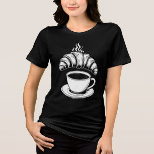 T-shirt En Tri-matière Croissant et café noir et blanc minimaliste -