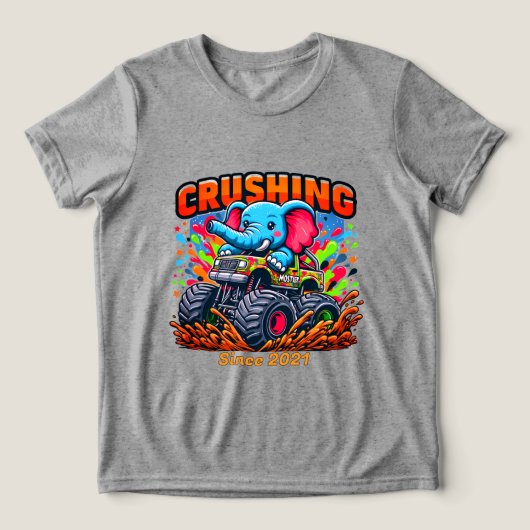 T-shirt En Tri-matière Crushing Since 2021 – Cute Elephant with Truck (Design Recto)