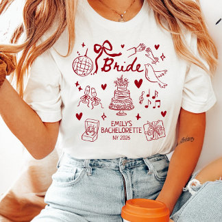 T-shirt En Tri-matière Custom Bride Coquette Red Bow Bachelorette Party