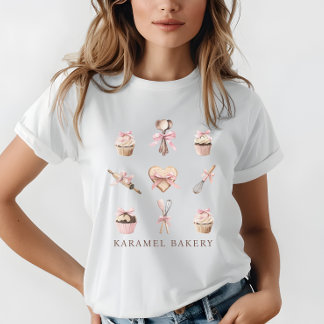 T-shirt En Tri-matière Cute Aquarelle Pink Ustensiles & Cupcake Bakery