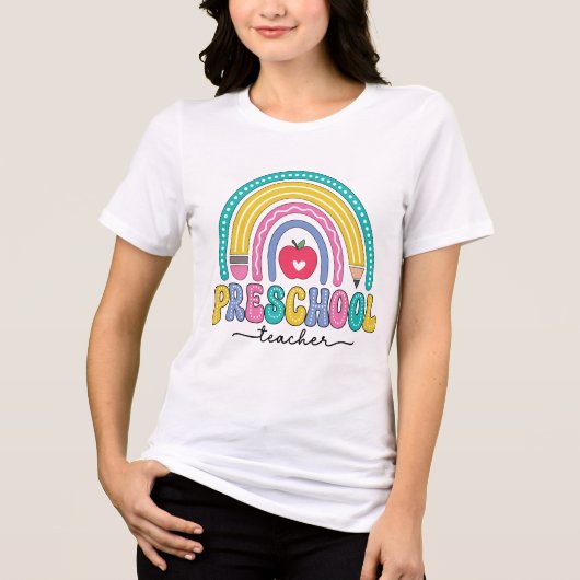 T-shirt En Tri-matière Cute arc-en-ciel Enseignant avec pomme (Recto)