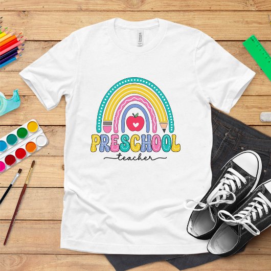 T-shirt En Tri-matière Cute arc-en-ciel Enseignant avec pomme