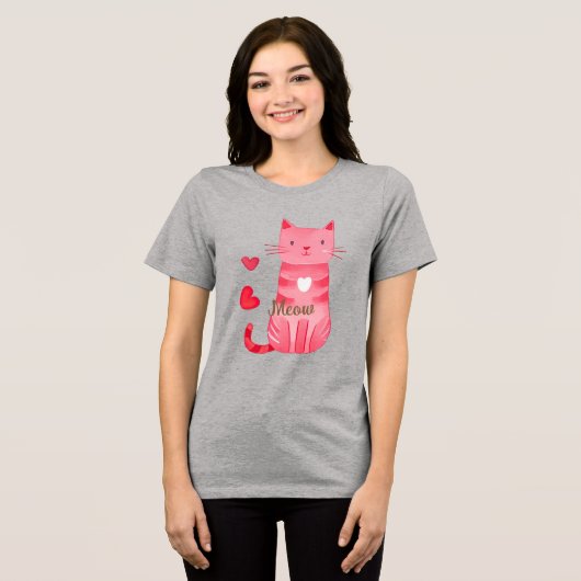 T-shirt En Tri-matière Cute Coeurs Roses Meow Chat (Recto plein)