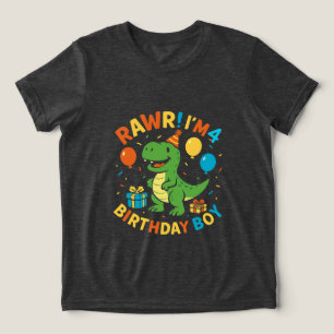 T-shirt En Tri-matière Cute Dinosaur 4e anniversaire garçon