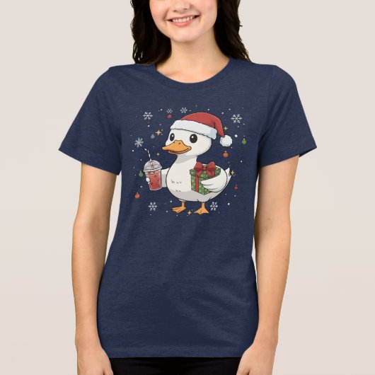 T-shirt En Tri-matière Cute Duck Christmas Drink Cozy Holiday Gift (Recto)