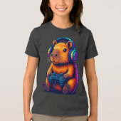 T-shirt En Tri-matière Cute Gamer Capybara — with Headset & Controller (Recto)