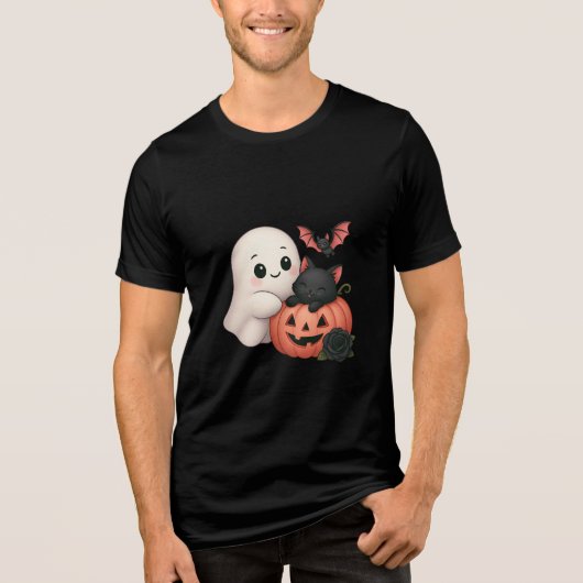 T-shirt En Tri-matière Cute Ghost and Cat With Pumpkin (Recto)