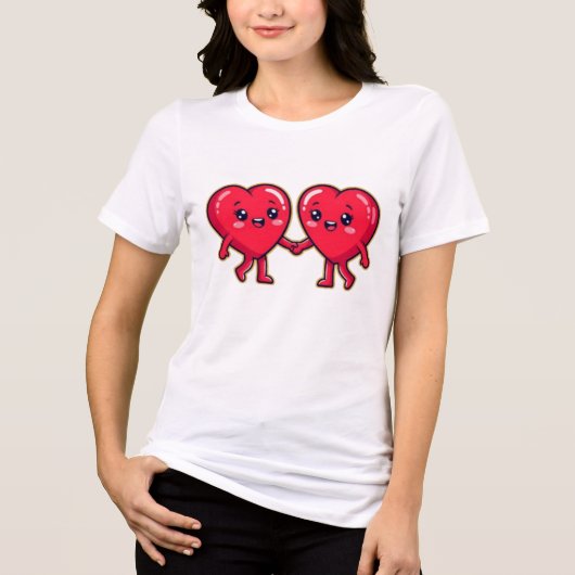 T-shirt En Tri-matière Cute Heart Characters Holding Hands (Recto)