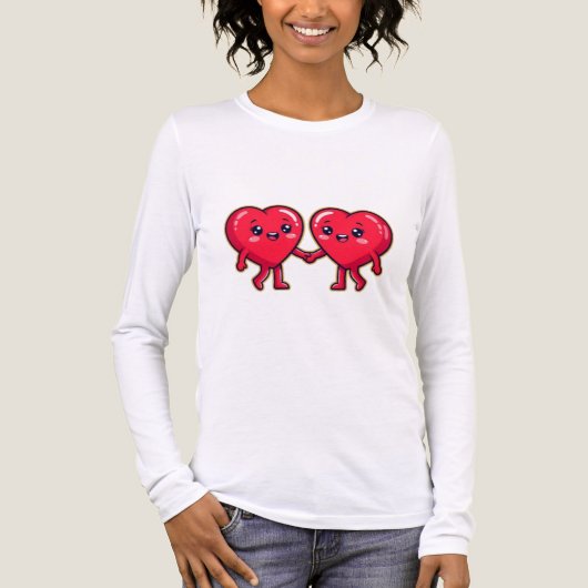 T-shirt En Tri-matière Cute Heart Characters Holding Hands (Recto)