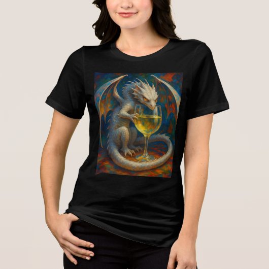T-shirt En Tri-matière Cute Ivory Dragon & White Wine Fantasy Art (Recto)