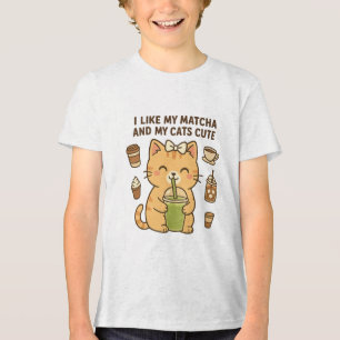 T-shirt En Tri-matière Cute Kawaii Chat avec Thé vert Matcha