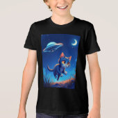 T-shirt En Tri-matière Cute Kitten pourchassé par un OVNI (Recto)