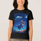 T-shirt En Tri-matière Cute Kitten pourchassé par un OVNI (Recto)