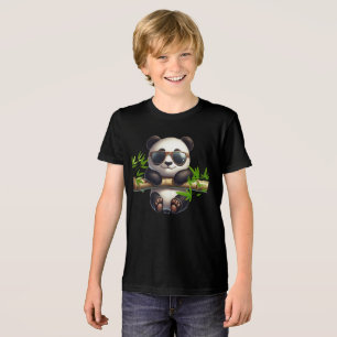 T-shirt En Tri-matière Cute panda petit avec lunettes accrochées à un bam