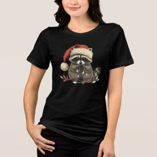 T-shirt En Tri-matière cute raccoon Chew Christmas Light Xmas Holiday